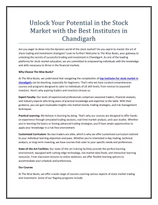 Unlock Your Potential in the Stock Market with the Best Institutes in Chandigarh