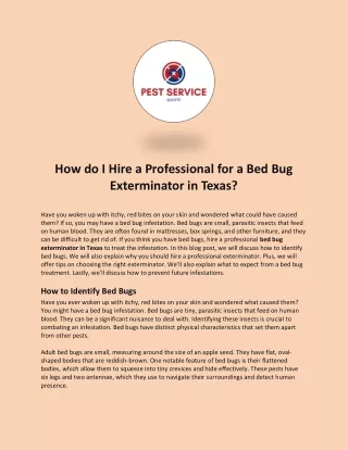 How do I Hire a Professional For a Bed Bug Exterminator in Texas?