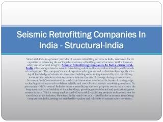 Seismic Retrofitting Companies In India - Structural-India