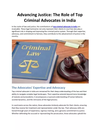 Advancing Justice: The Role of Top Criminal Advocates in India