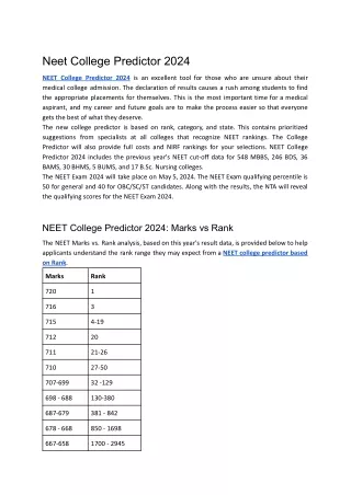 NEET College Predictor 2024