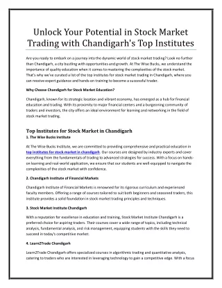 Unlock Your Potential in Stock Market Trading with Chandigarh's Top Institutes