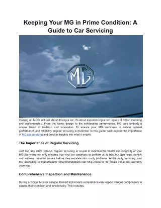 Keeping Your MG in Prime Condition_ A Guide to Car Servicing