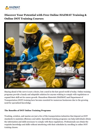 Discover Your Potential with Free Online HAZMAT Training & Online DOT Training Courses