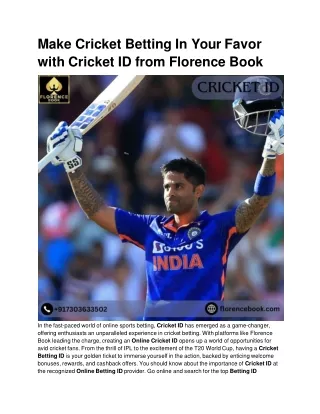 Florence Book is the most trusted Cricket ID in the Gaming World