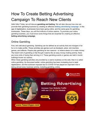 How To Create Betting Advertising Campaign To Reach New Clients