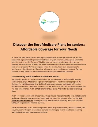 Discover the Best Medicare Plans for Seniors: Affordable Coverage for Your Needs
