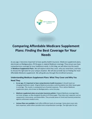 Comparing Affordable Medicare Supplement Plans: Finding the Best Coverage for Yo