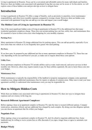 The Hidden Costs of Living in Apartments in Houston TX