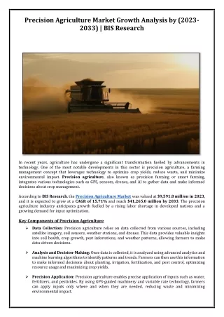 Precision Agriculture Market Growth Analysis by (2023-2033) | BIS Research