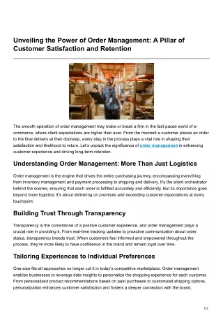 Unveiling the Power of Order Management A Pillar of Customer Satisfaction and Retention