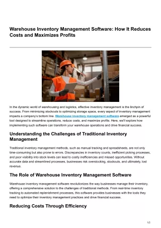 Warehouse Inventory Management Software How It Reduces Costs and Maximizes Profits