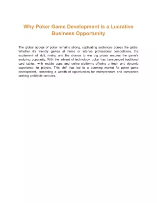 Why Poker Game Development is a Lucrative Business Opportunity