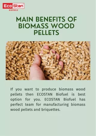 Main Benefits Of Biomass Wood Pellets - ECOSTAN Biofuel Pvt Ltd