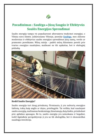 Saulėga – Jūsų Saugūs ir Efektyvūs Saulės Energijos Sprendimai