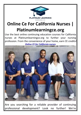 Online Ce For California Nurses Platinumlearningce.org