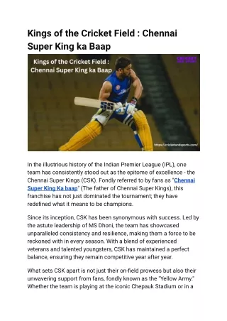 Kings of the Cricket Field  Chennai Super King ka Baap