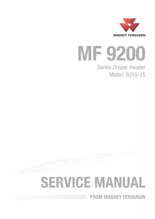Massey Ferguson 9255-45 Draper Header Service Repair Manual