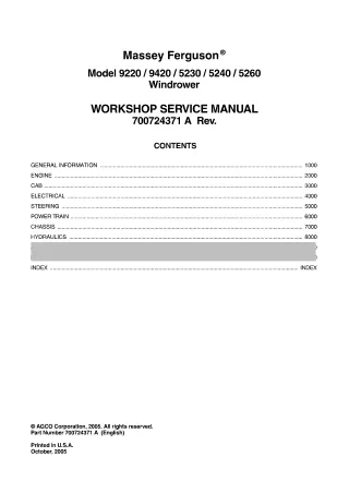 Massey Ferguson 9420 Windrower Service Repair Manual