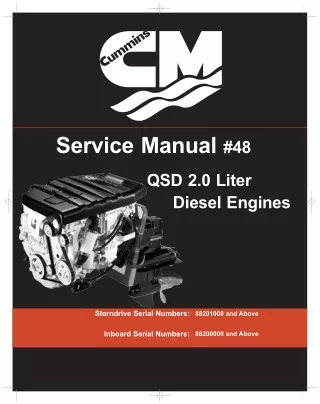 CUMMINS MERCRUISER QSD 2.0L DIESEL ENGINE Service Repair Manual SN：88200000 and Above