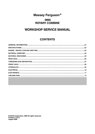 Massey Ferguson 9895 Rotary Combine Service Repair Manual