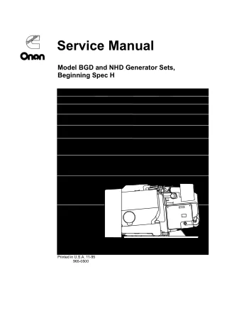 Cummins Onan BGD Generator Sets (Beginning Spec H) Service Repair Manual