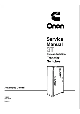 Cummins Onan BT Bypass-Isolation Transfer Switches Service Repair Manual