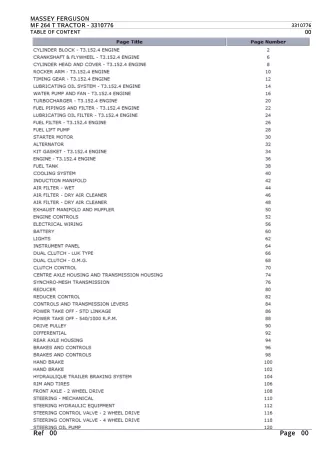 Massey Ferguson MF 264 T TRACTOR Service Parts Catalogue Manual (Part Number  3310776)