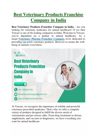 Best Veterinary Products Franchise Company in India