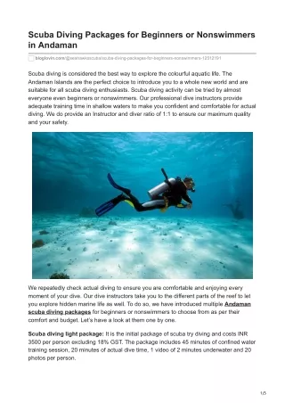 Best Andaman scuba diving packages designed for beginners or nonswimmers