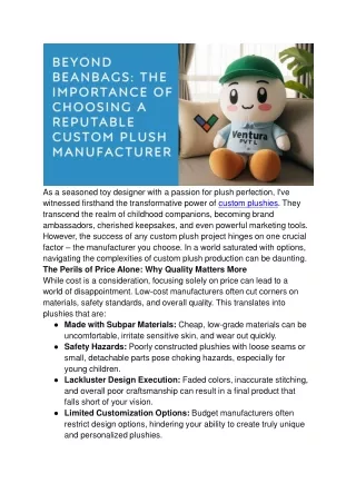 Beyond Beanbags_ The Importance of Choosing a Reputable Custom Plush Manufacturer