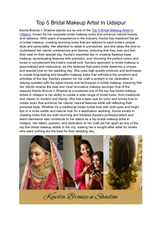 Top 5 Bridal Makeup Artist In Udaipur