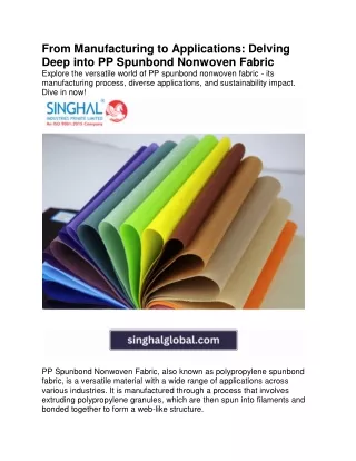 From Manufacturing to Applications- Delving Deep into PP Spunbond Nonwoven Fabric