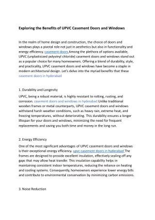 Exploring the Benefits of UPVC Casement Doors and Windows