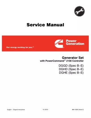 Cummins Onan DGGD Generator Set with Power Command 2100 Controller Service Repair Manual