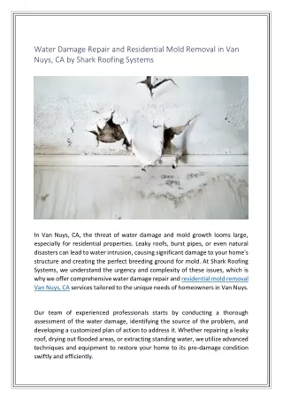 Water Damage Repair and Residential Mold Removal in Van Nuys, CA by Shark Roofing Systems