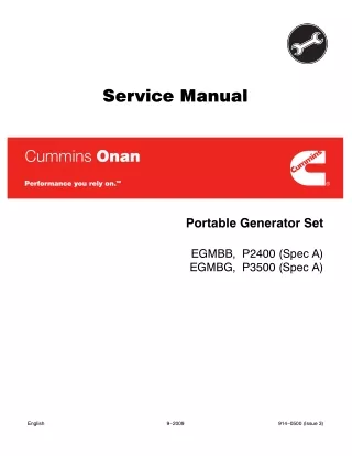 Cummins Onan EGMBG P3500 (SPEC A) Generator Service Repair Manual