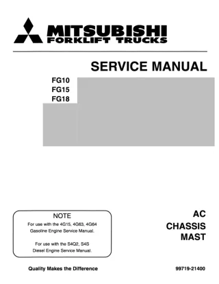 Mitsubishi FG10 Forklift Trucks Service Repair Manual SN F25B-00504-UP
