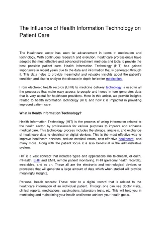 The Influence of Health Information Technology on Patient Care