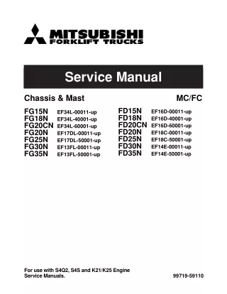 MITSUBISHI FG20N FORKLIFT TRUCKS Service Repair Manual SN：EF17DL-00011-UP