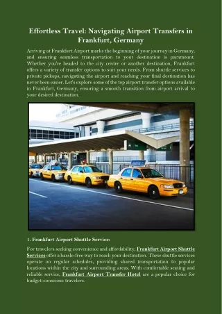 Effortless Travel Navigating Airport Transfers in Frankfurt, Germany