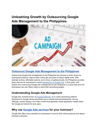 Unleashing Growth by Outsourcing Google Ads Management to the Philippines