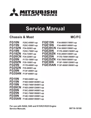 MITSUBISHI FGC25N HO FORKLIFT TRUCKS CHASSIS, MAST AND OPTIONS Service Repair Manual SN：AF90-00011-UP