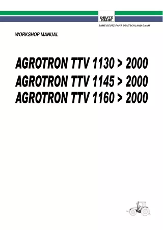 Deutz Fahr AGROTRON TTV 1130 Tractor Service Repair Manual (SN 2000 and up)