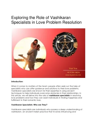 Exploring the Role of Vashikaran Specialists in Love Problem Resolution