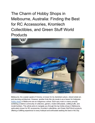 The Charm of Hobby Shops in Melbourne, Australia_ Finding the Best for RC Accessories, Kromlech Collectibles, and Green