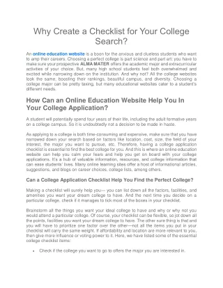 Why Create a Checklist for Your College Search