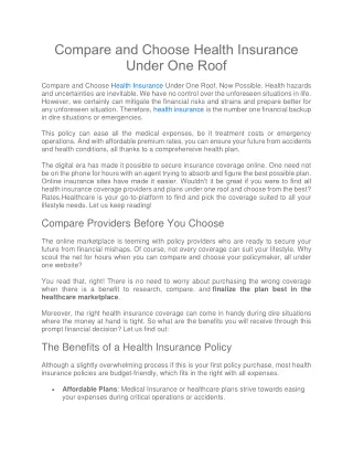 Compare and Choose Health Insurance Under One Roof