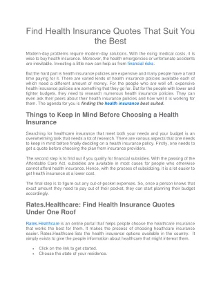 Find Health Insurance Quotes That Suit You the Best