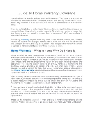 Guide To Home Warranty Coverage